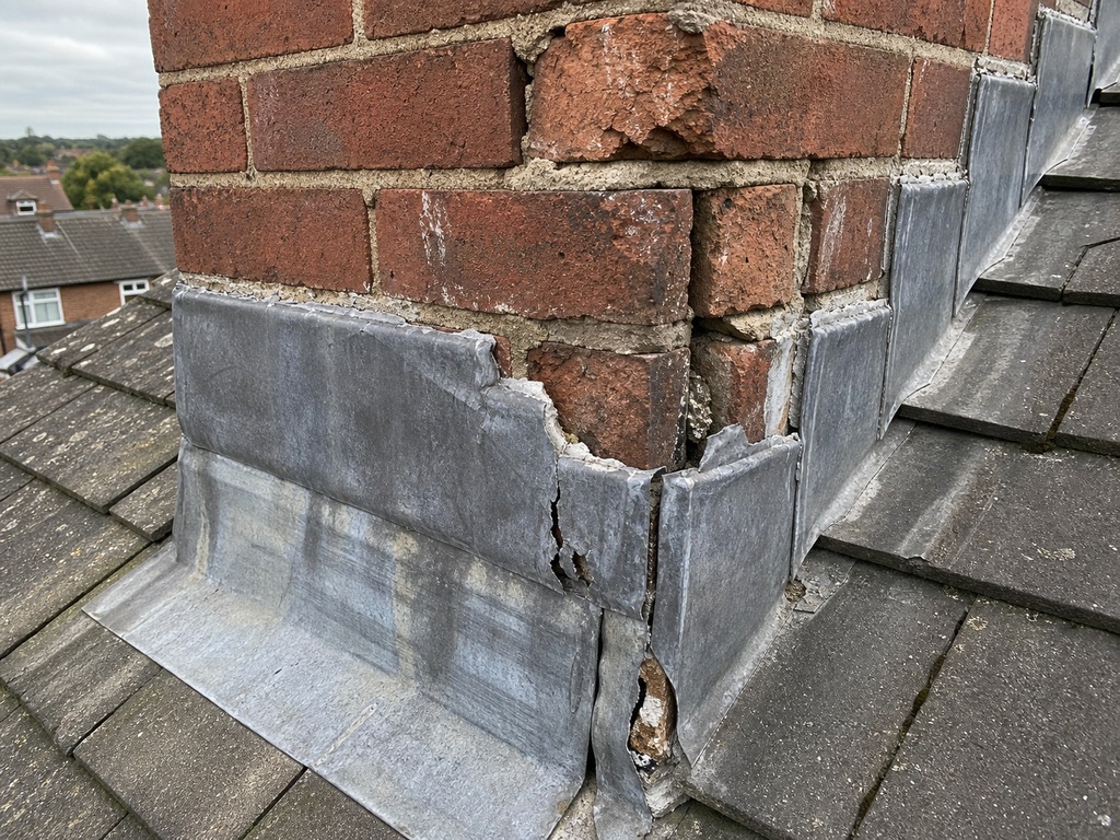 Chimney and lead flashing roof defect detail